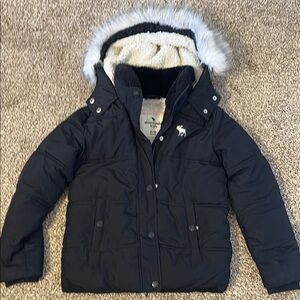 Abercrombie Kids Black Jacket with Faux Fur Hood